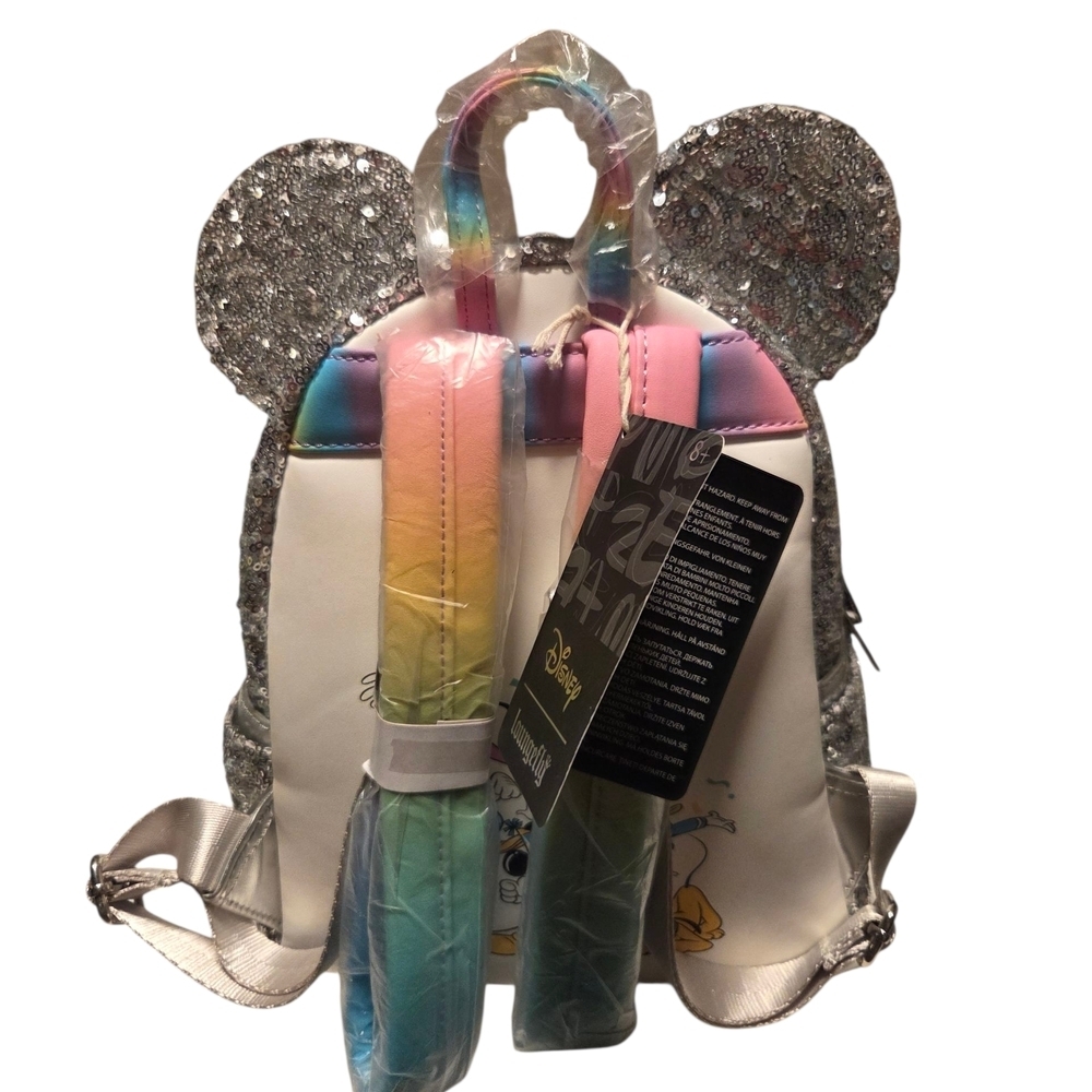Loungefly Silver Sequin Backpack with Colorful Bow - Picture 2 of 12